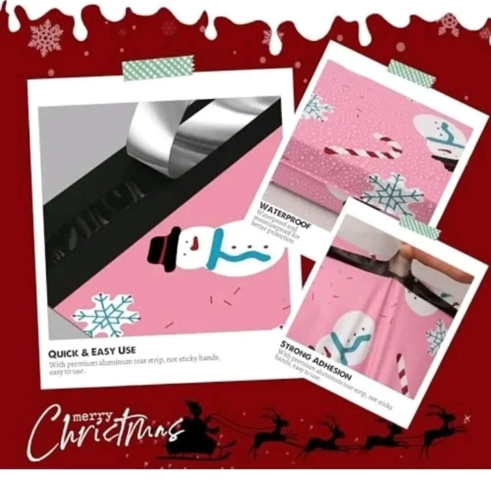 Pink Snowman Candy Cane Poly Mailers  8 Count Boho Office Ship Merch Swag Posh